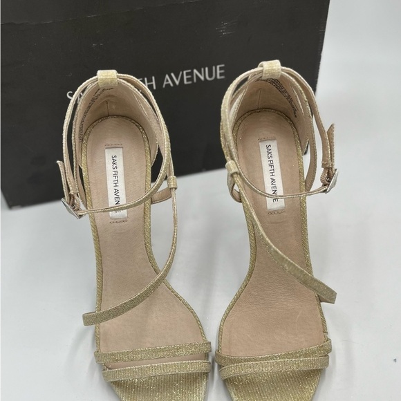 Saks Fifth Avenue Gold and Ankle Strap Stiletto Heels Size 8.5 M - Picture 7 of 16